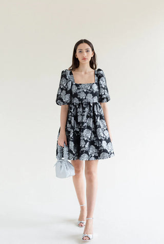 Manon Mini Puff Dress | Silver Rose Taffeta