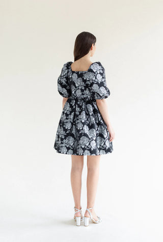 Manon Mini Puff Dress | Silver Rose Taffeta