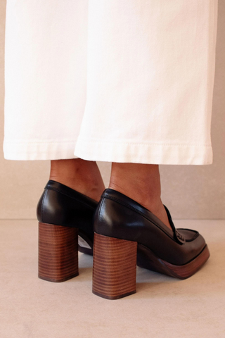 High heel loafer silhouette for the ultimate mix of feminine and masculine energies. These sustainable loafers boast a slight platform elevation and comfortable slip on style.