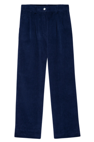 Cord Pleated Trouser | Navy