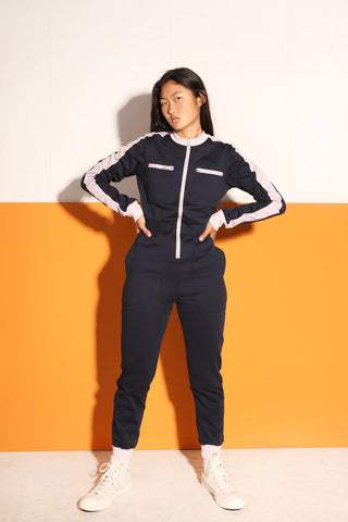 Dom Boilersuit | Lilac & Navy