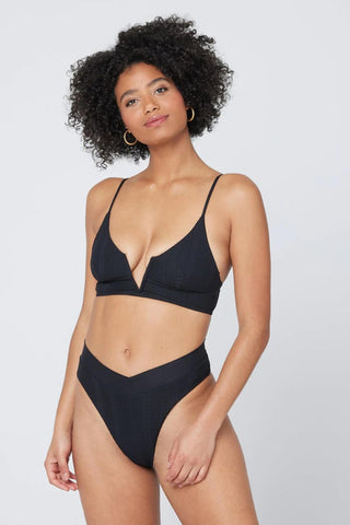 Pointelle Rib Siren Bikini Top | Black