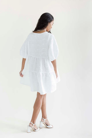 Nati Dress | White Crinkly Crepe