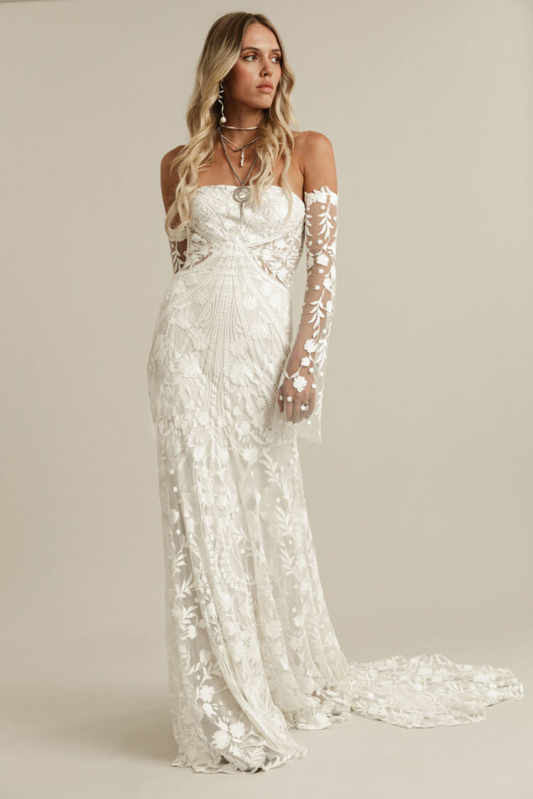 Jericho Long-Sleeve Jersey Lace Gown