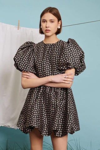 Picotee Jacquard Mini Dress | Black/Baby Pink