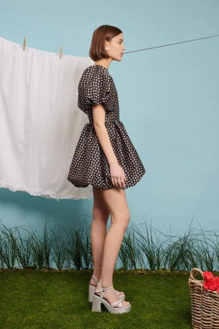 Picotee Jacquard Mini Dress | Black/Baby Pink