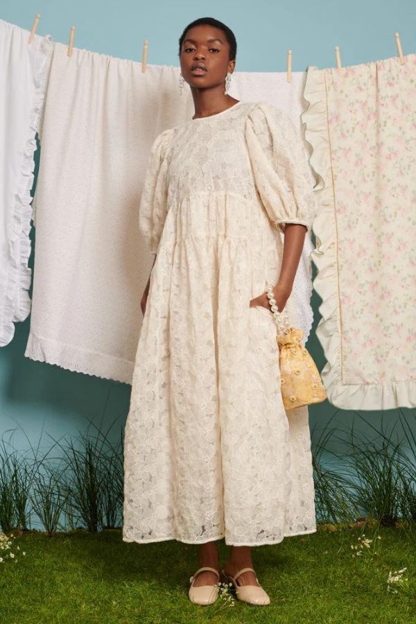 Cream lace midi dress with deals sleeves