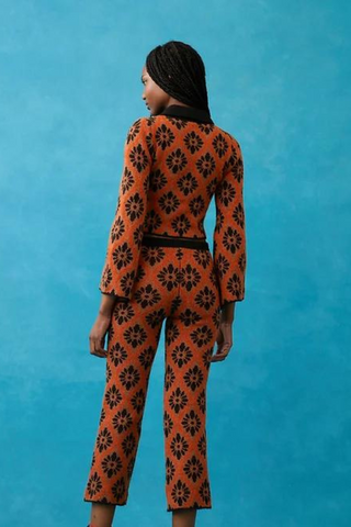 Knitted wool blend jaquard floral pants