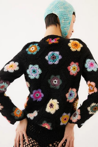 Tabita Crochet Wool Cardigan | Black