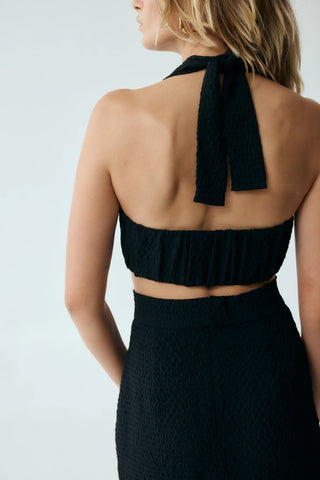 Waffle Halter Crop Top | Black