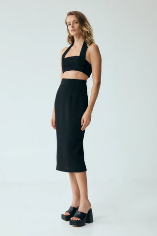 Waffle Halter Crop Top | Black