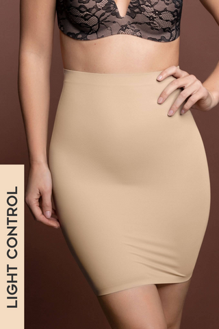 We love the invisible skirt for underneath mostly anything. Made from a lightweight, soft, seam-free fabric. This skirt helps to life and shape, feels like a second skin. Designed by ByeBra.
