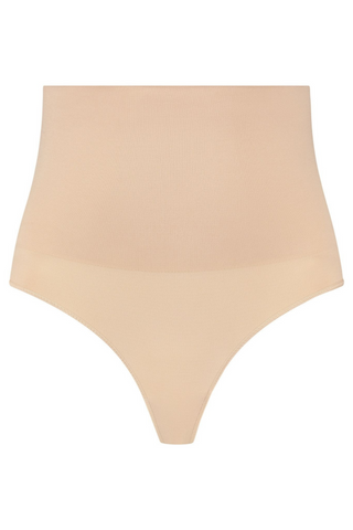 The Seamless High Waist Thong feels like second skin. With a medium core control high waist top and no stitching, this thong is flawless under almost anything! Designed by ByeBra, available in beige and black.
