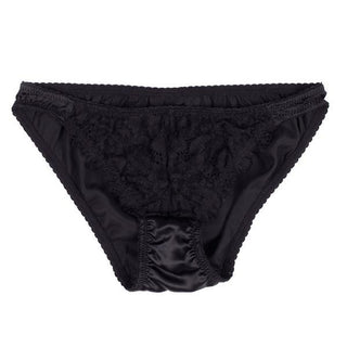 Designed by Lonely Hearts Lingerie, these low waist stretch silk satin and lace brief underwear feature scalloped edges at the leg line with a comfortable cotton gusset. Cold wash separately. Pair with the rest of the Cyd set in redwood or black! 
