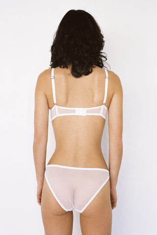 Wear your bridal whites all the way into the night. One of our most comfortable briefs in flexible stretch mesh, a flattering and versatile shape. Provides medium coverage, lower in the waist. Made by Lonely Hearts Lingerie. 