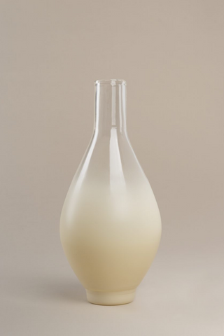 An abstract glass vase designed by Los Objetos Decorativos. This sculptural piece was made from a combination of techniques that make up a geometric genuine character. It can be used as water vase or just as a sculpture. Each piece is crafted by skilled glass artisans in Spain. 