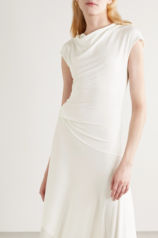 By Malene Birger's 'Aidia' dress is made from off-white stretch-crepe that's lightweight but still provides just enough coverage. It has an elegant cowl neckline and gentle gathering at the waist to create such a flattering drape. The floaty skirt moves beautifully as you walk.