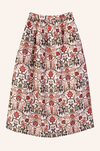 The floral design and intricate detailing of the Orchid Skirt are what dreams are made of. This knee length skirt features a mid-high waist. In Meadows limited edition Tudor Jacquard fabric with pockets. Designed by Meadows, made from a cotton blend. 