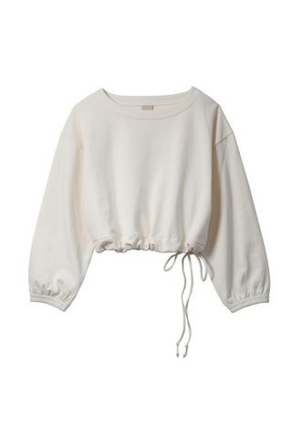 One sweatshirt – two silhouettes. Featuring Soft Focus's signature open neckline, effortless drop shoulder silhouette + ruched, elastic cuffs, The Scrunch Sweatshirt can be worn loose or cinch it in using the drawcord ties at the hem. Keep it breezy or bring in the volume – you decide. The cropped length hits below the natural waist + works perfectly with the high-rise Breeze Sweatpant for a chic sweatsuit look. Also available in Graphite + Sea Breeze.
