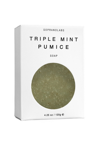Triple Mint Pumice Vegan Soap is hand crafted from Organic Vegetable and Essential Oils, Shea Butter, Parsley Leaf Powder, and Pumice Powder from volcanic ash. It is made in small batches to ensure the highest quality. The Soap is very mild due to the high content of Organic Olive Oil. It leaves your skin clean and smooth, while Pumice gently exfoliate dead skin cells and remove impurities.